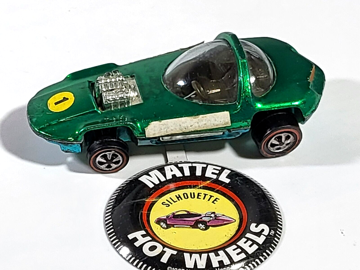 Hot Wheels Redline Green Silhouette USA W/Button Amazing Cond