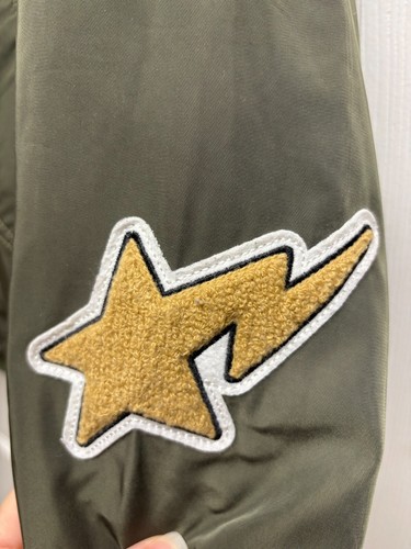 Vintage A Bathing Ape BAPE Varsity Bomber Jacket Green Orange Logo Japan Size S - Picture 13 of 24