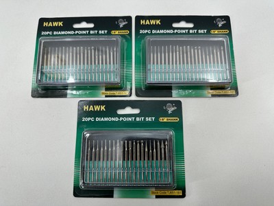 3 LOT - Hawk 20 pc Diamond Point Bit Set Burr Hobby Carving Grinding ...