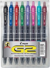 Pilot G2 Gel Pens 0.7mm Fine Point Retractable Rollerball Assorted 8 Pack 31128