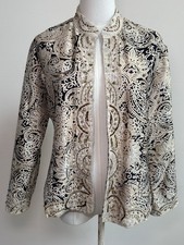 Chico  s Silk Jacket Womens 1 Paisley Beaded Embellished Boho Open Front