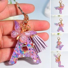 1 PCS Cute A To Z 26 Alphabet Keyring Creative Purple Snowflakes Letter Keychain