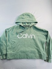 Calvin Klein Women's Cropped Oversized Green Hoodie Sweatshirt Size XL