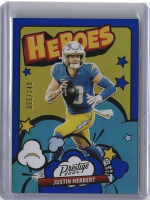 2024 Panini Prestige #13 Justin Herbert Heroes Xtra Points Blue #/249