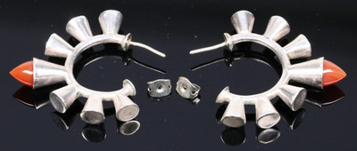 Rasante Silber Ohrringe Achat 1960's Autorenschmuck Vintage Design Ohrschmuck