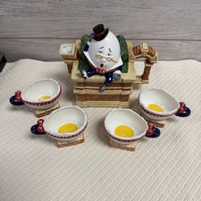 Dept. 56 Storybook Humpty Dumpty Teapot  Cups Handpainted Ceramic