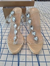 Women Clear High Chunky Heel Gladiator Transparent Open Toe Sandals Size 8
