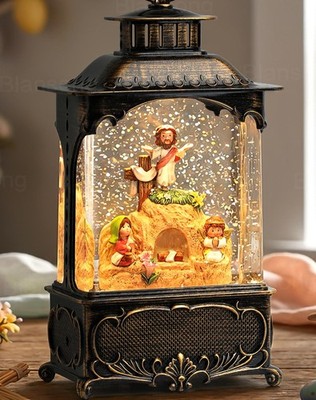 Blansong Empty Tomb Easter Scene and Cross Decoration Easter Snow Globe Resur...