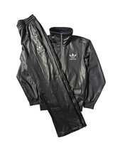 Y2K Adidas Chile 62 TRACKSUIT JACKET PANTS Size S, Black Silver Shiny Wet Look