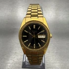 Seiko Watch Women 24mm Black Dial Gold Tone Daydate Round 7N83-0041 New Battery