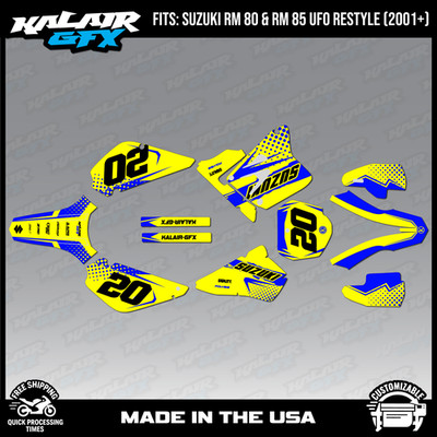 Graphics Kit for Suzuki RM85 (2001-2023) UFO RESTYLE SPEAR-Yellow-Blue