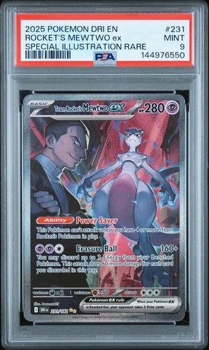 2025 POKEMON DRI EN-DESTINED RIVALS #231 TEAM ROCKET'S MEWTWO EX PSA 9