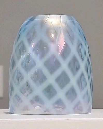 Fenton Blue Opalescent Diamond Optic Fairy Light Lamp TOP ONLY