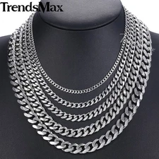 5mm-22inch Stainless Steel Silver Chain Cuban Curb Womens Mens Necklace Gifts