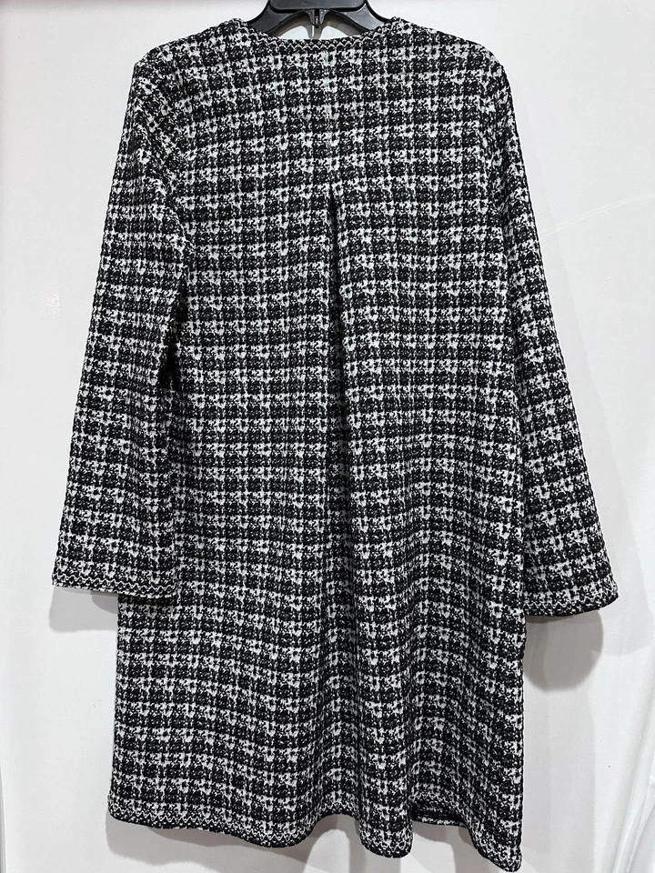 Chaqueta Max Studio Mujer Mediana Negra Blanca Tweed Frontal Abierto Bolsillos Longline Foto 4 de 4