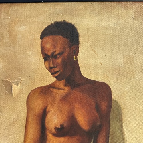 ¿Edmund Brucker 1948 vintage? Retrato firmado de dama africana desnuda en marco de metal - Imagen 5 de 11