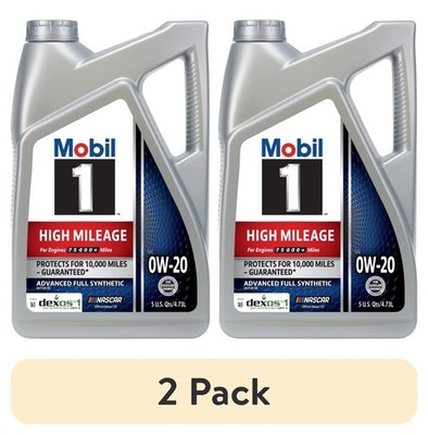 (2 pack) Mobil 1 High Mileage Full Synthetic Motor Oil 0W-20, 5 Quart