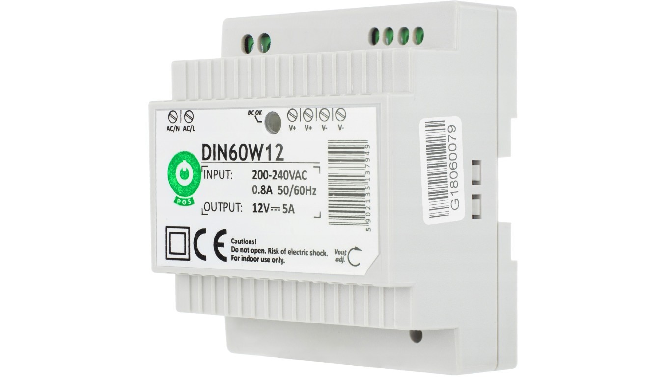 Заслон ПОЗ. на шине DIN 60 Вт 12 В постоянного тока 5А DIN60W12