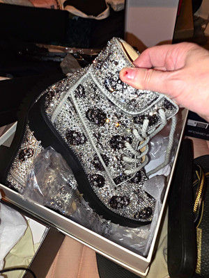 Betsey Johnson Silver Rhinestone Leopard Lace-Up Ankle Bootie Lug Sole 7.5