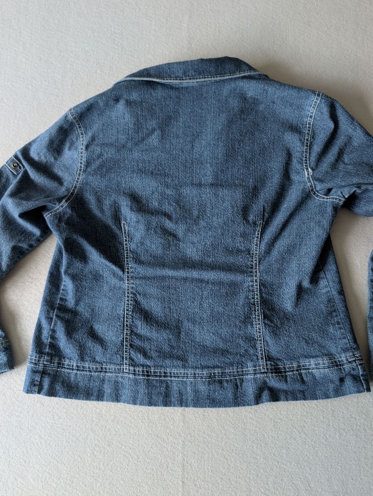 Vintage 90s Zip Up Denim Jacket Peplum Feminine Lightweight Textured Sz M image 6