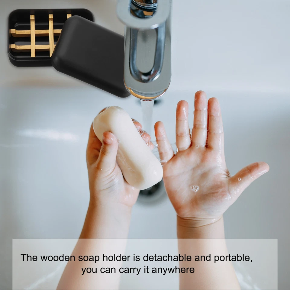 Soporte de jabón de madera caja de jabón autodrenante bandeja de barra de jabón de madera blanca 2 piezas Foto 4 de 4