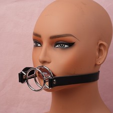 Bondage Double Round Ring Mouth Gag Oral Fixation Head Harness for Adult BDSM