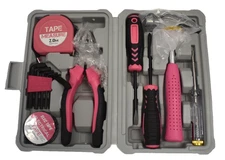 12 Piece Screwdriver Set Pink/Black Tool Kit Pack w Gray Storage Case Container