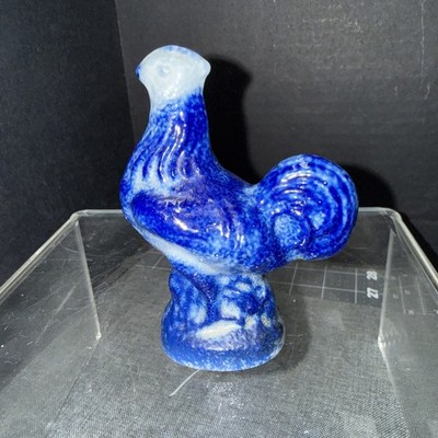 Salt Glaze Pottery Rooster Chicken Figure Figurine 4'' 1990 New Geneva Trinket #2