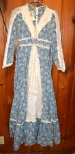 Vintage Gunne Sax Dress Lace Sleeve Hippie BoHo Sz 9 Floral Blue 70s Stains