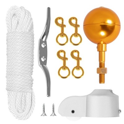 Flagpole Hardware Repair Parts Kit 50 Ft Rope 3 Inch Ball Fits 2 Inch Pole