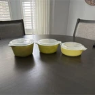 PYREX Vintage Green Yellow Glass Casserole Dish Set with Lids, Round Solid Color