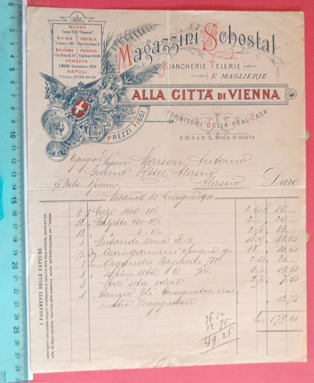 MILANO 1900 " MAGAZZINI  SCHOSTAL " ALLA CITTA' di VIENNA _ BIANCHERIE - TELERIE