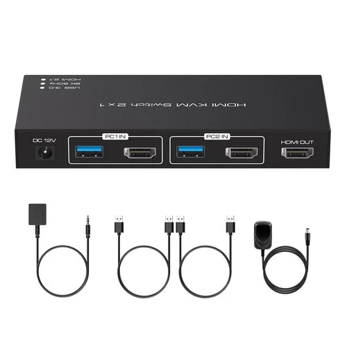 Fast 8K HDMI KVM Switch 1 Monitors 2 Computers, 8K@60Hz HDMI 2.1 2 USB ports