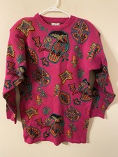 VTG 1980s Michel Pink Toucan Southwestern Pattern Long Sleeve Sweater Sz Medium