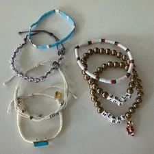 Lot Of 7 Bracelets Pura Vida/Off Brand Multi-Color Woven Stacking GUC