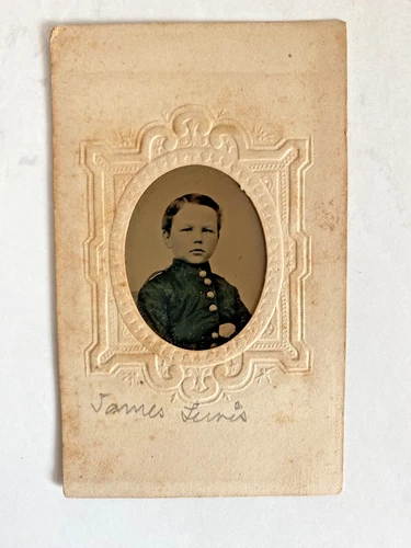 Gem Size Tintype of Child in Uniform (James Lewis), Possibly Drummer Boy
