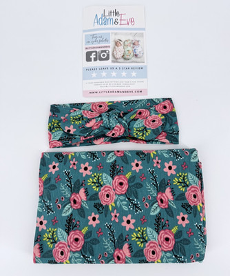 Little Adam & Eve Floral Baby Girls Swaddle Blanket & Headwrap Set New