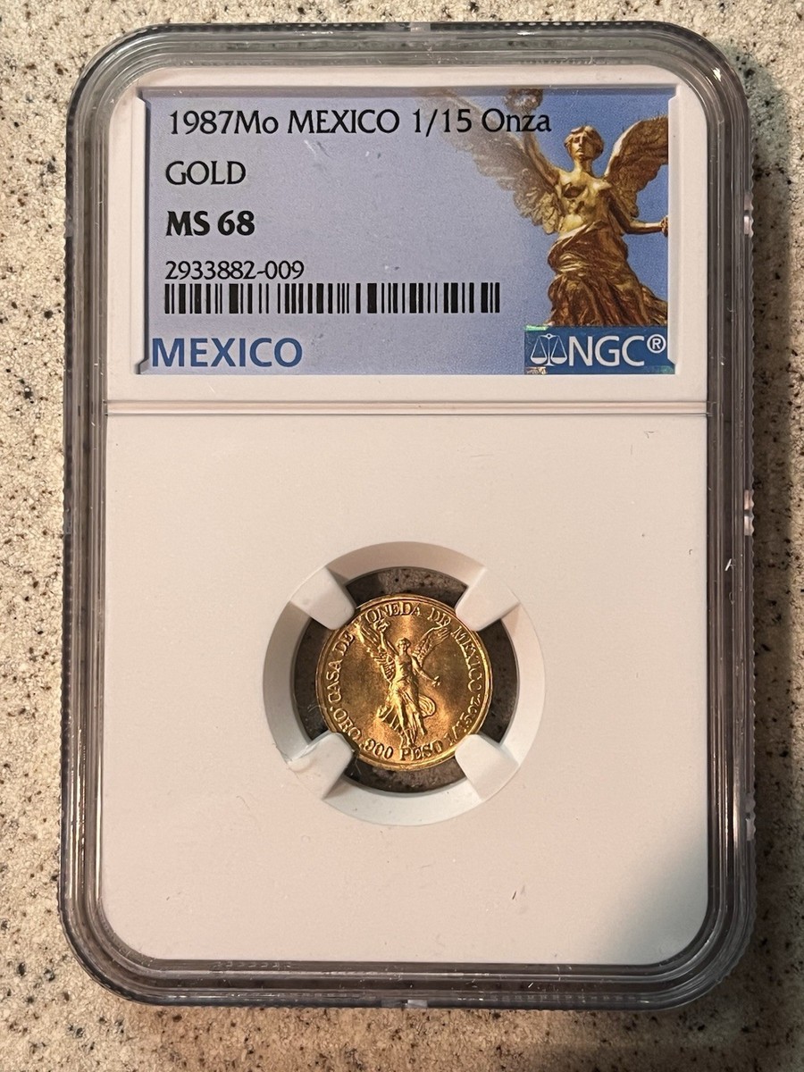 1987 1/15th Gold Onza Libertad Gem BU RARE COIN MEXICO NGC MS68