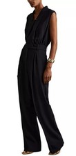 Reiss Sara Tux Detail Jumpsuit Navy Blue Size UK 16/US12 NEW