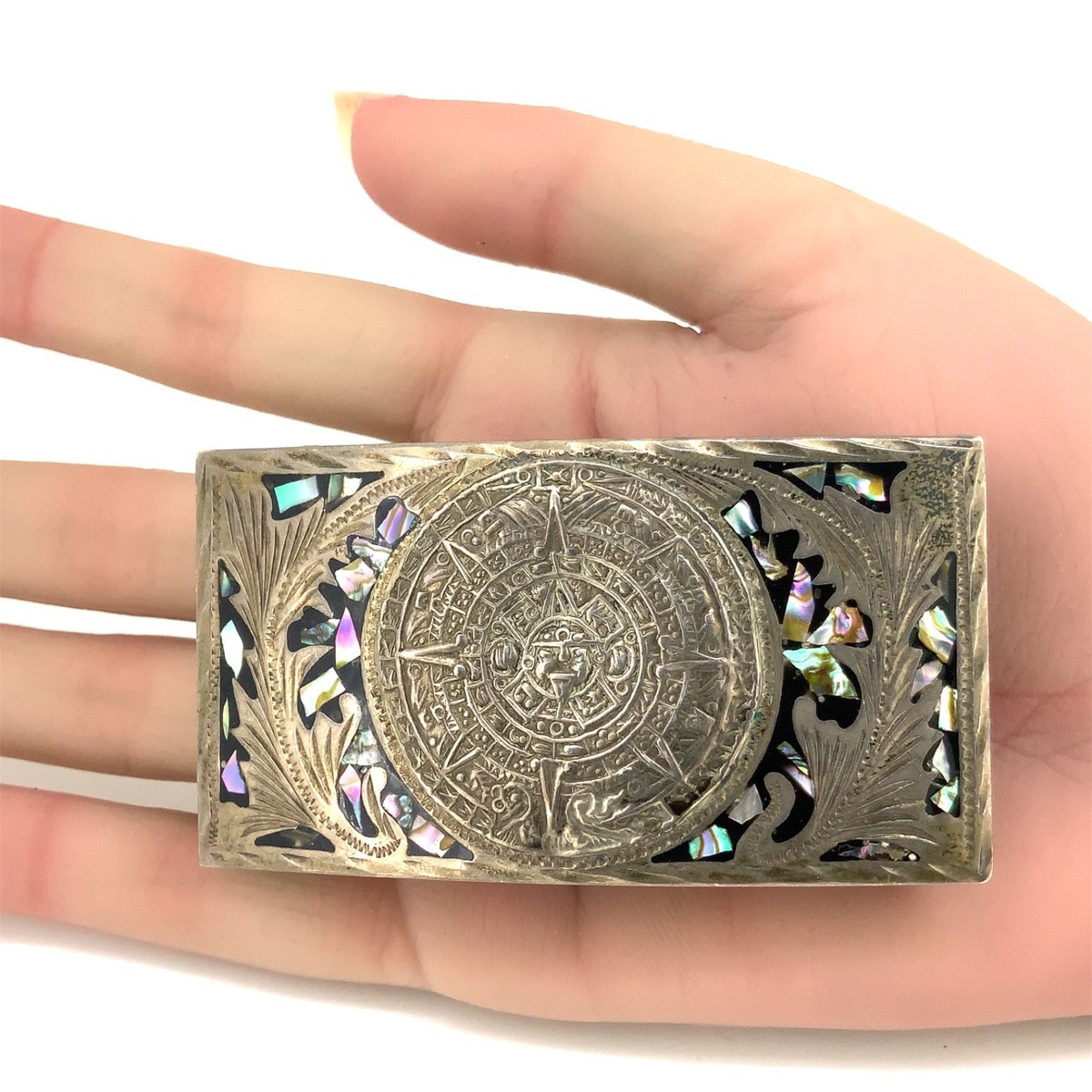 Vintage Sterling Silver Abalone Inlay Belt Buckle Mexico 925 Western Aztec The Old Spanish Trading Co. | Vintage 1940s Mexican Silver  main image 2