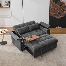 2 Seater Pull Out Sofa Bed Loveseat Recliner with Hidden Table, Cup Holders, USB