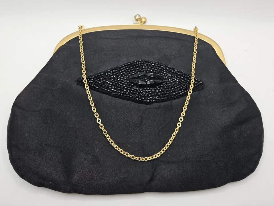 Vintage KORET Black Satin Evening Bag With Green & Red Change Purses Inside - Image 4 of 4