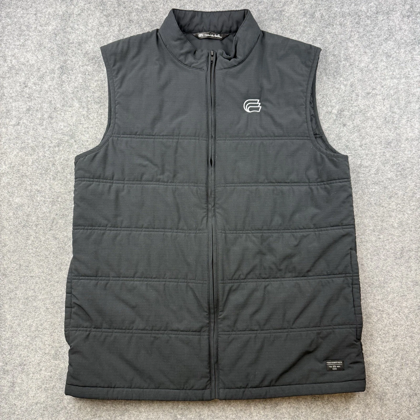 Travis Mathew Vest Mens Large Black Cold Bay Quilted Golf Full Zip Logo