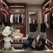 Women 2PCS Silver Metal Chain Boot Bracelet Shoe Long Fringe Charm Dance PAIR