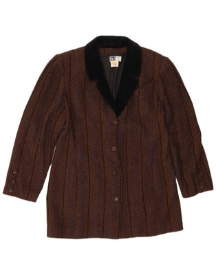 ANTONELLA Womens 4 Button Blazer Jacket UK 16 Large Brown Herringbone Wool CX01