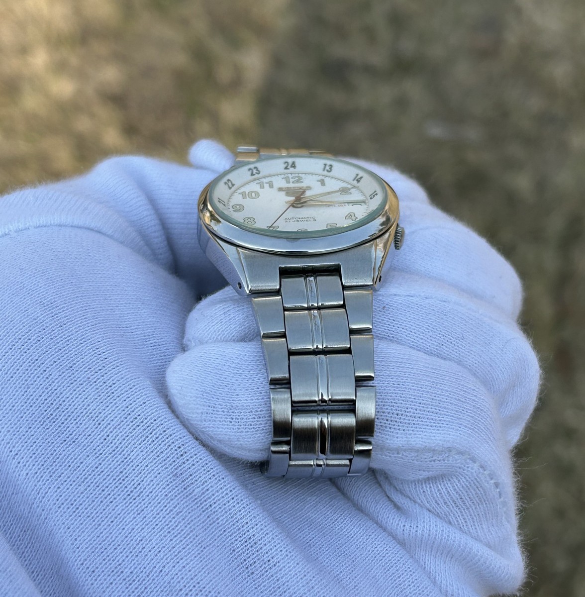 Vintage Seiko 5 Railway Automatic White Dial Day/Date Men's Wrist