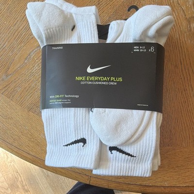 Nike Everyday Plus Cotton Cushioned Crew Socks White/Black 6 Pairs L SX6897-100