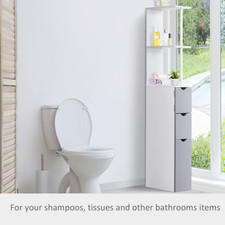 Bathroom Storage Cupboard Thin Cabinet Unit Shelf White w/ Drawers