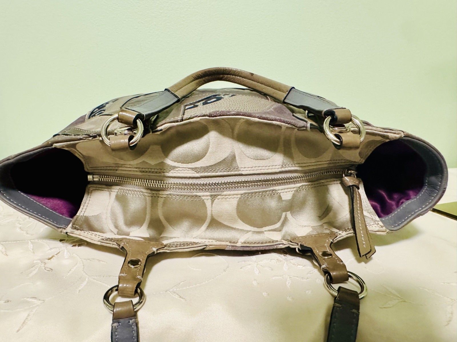 Coach Gray Pieced Patchwork Leather Suede Shoulde… - image 5