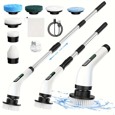 Cordless Electric Spin Scrubber with Long Handle & 7 Brush Heads for Deep Clean